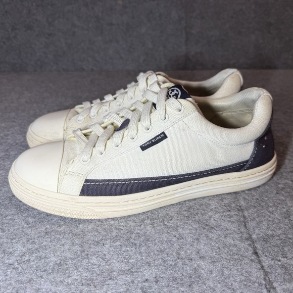 Tory Burch Shoes - Tory Burch Size 9.5 Womens Classic Court Sneaker, Ivory Canvas/ Perfect Navy